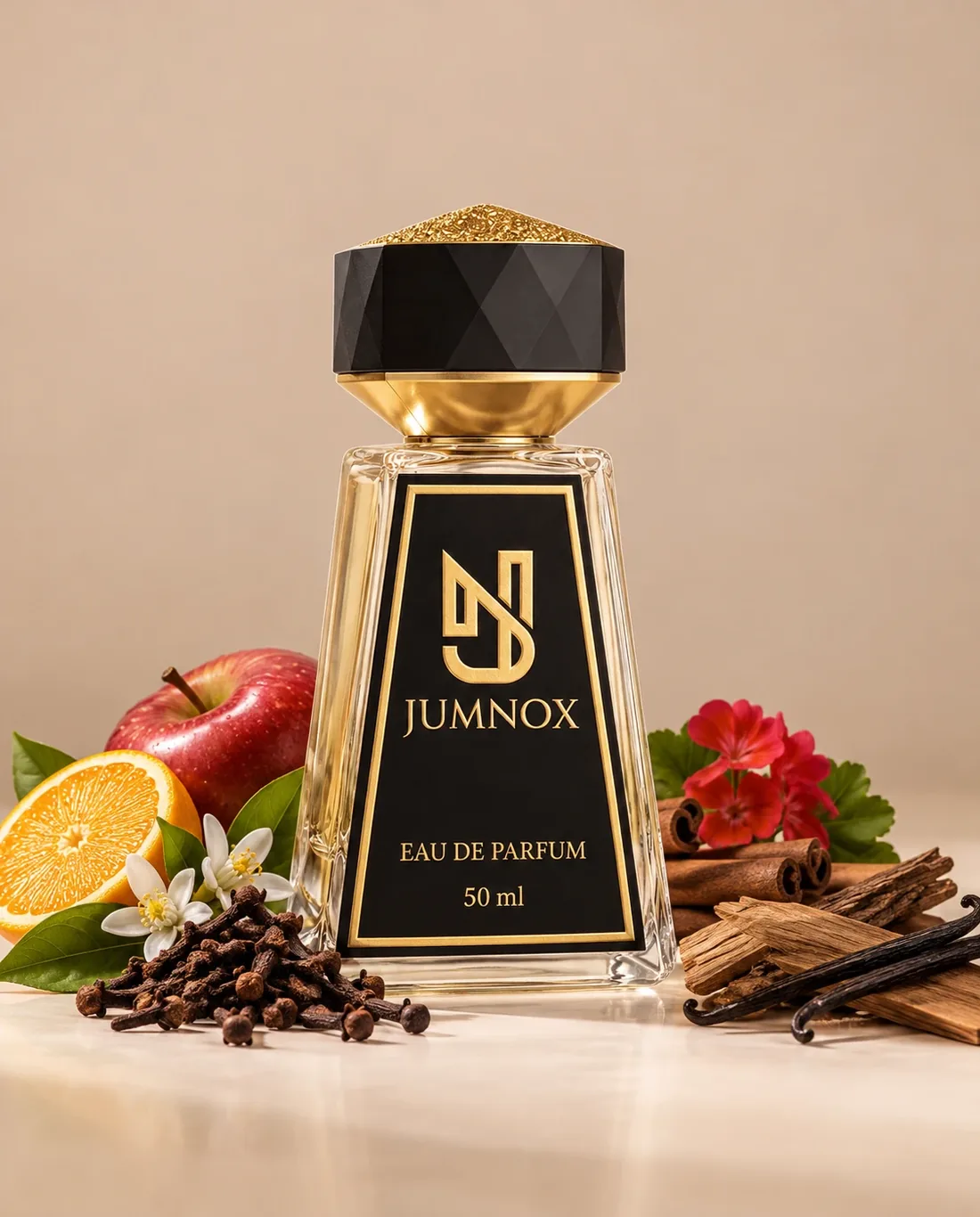 JUMNOX KRN39 KARANFİL — odunsu niş parfüm; şişe, kokunun malzemeleriyle birlikte, 50 ml Eau de Parfum