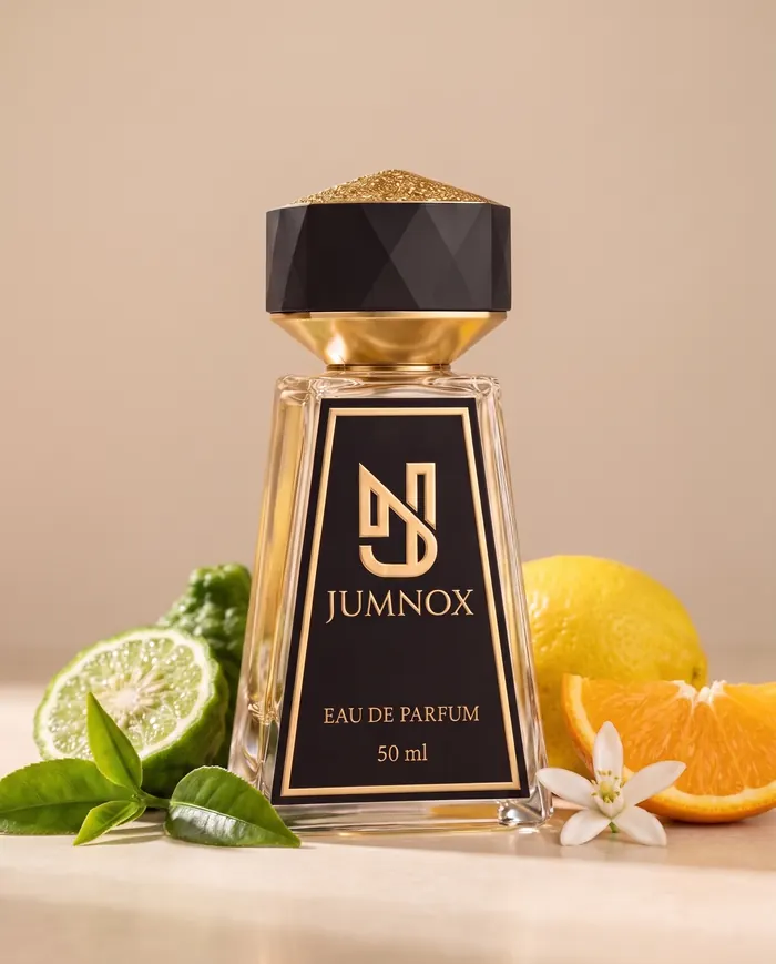JUMNOX KRN04 ŞAFAK — aromatik niş parfüm; şişe, kokunun malzemeleriyle birlikte, 50 ml Eau de Parfum