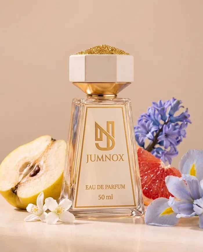 JUMNOX KRN29 ÇİĞ — çiçeksi niş parfüm; şişe, kokunun malzemeleriyle birlikte, 50 ml Eau de Parfum